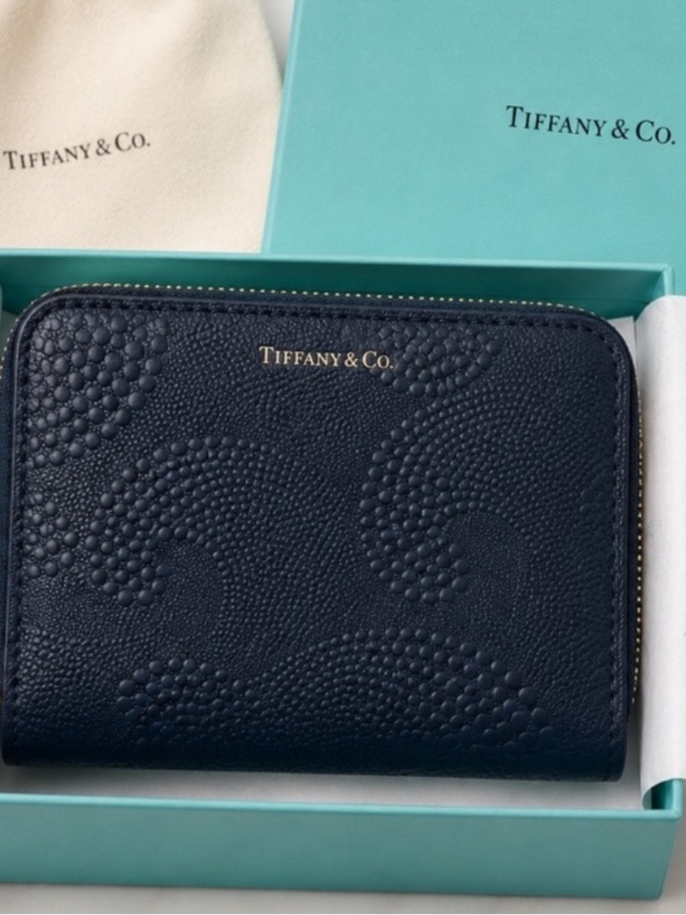 Tiffany & Co. Navy Waves and Gold Zippered Wallet